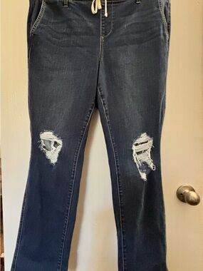 torrid Feel The Fit Dark Blue Distressed Straight Leg Jeans
